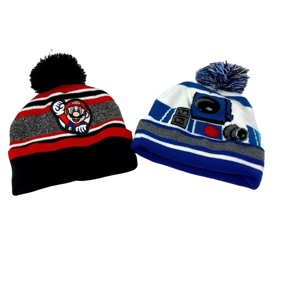 Lot of 2 Kids Super Mario & Star‎ Wars Winter Beanie Knit Hats | Gamer